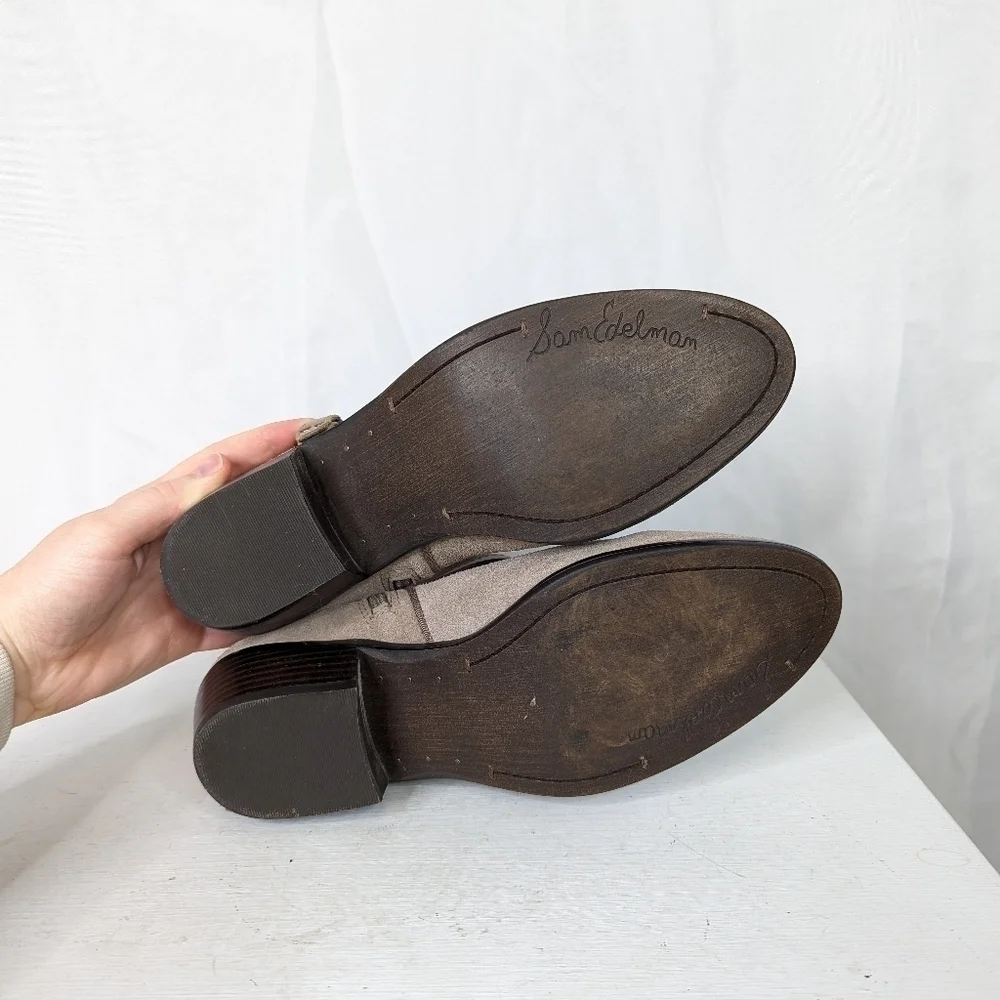 Sam Edelman Phoenix Taupe Greige Leather Ankle Booties - Size 8.5
